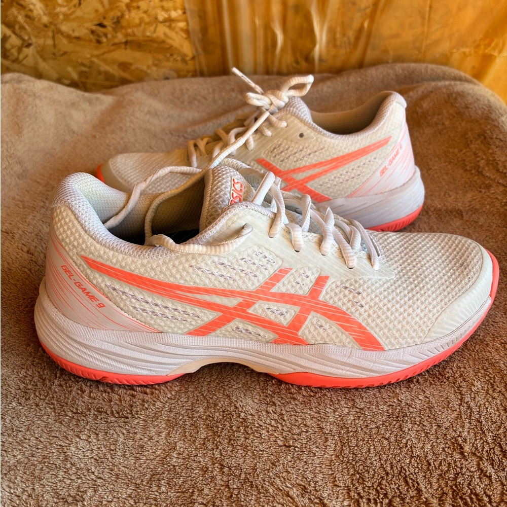 ASICS GEL-Game 9 Tennis Pickleball Court White Coral Size 6.5